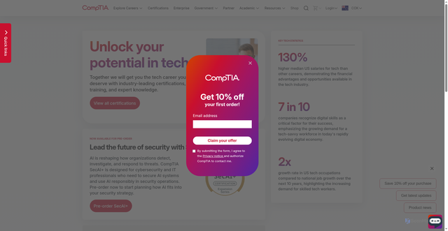 Security scan screenshot of https://comptia.net