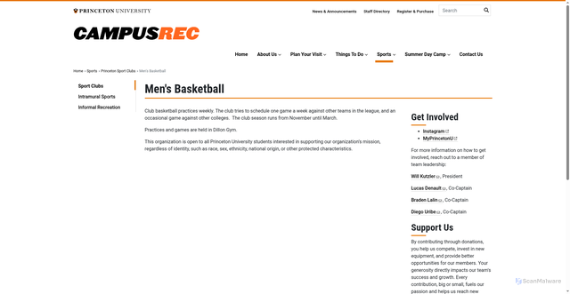 Security scan screenshot of https://campusrec.princeton.edu/sports/sport-clubs/mens-basketball
