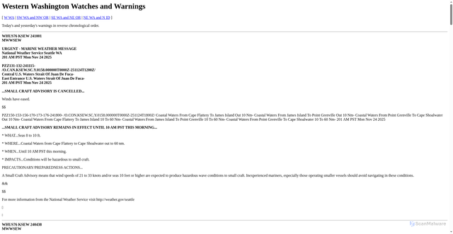 Security scan screenshot of https://a.atmos.washington.edu/data/warning_report.WWA.html