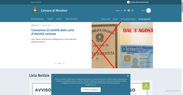 Security scan screenshot of https://www.comune.mondovi.cn.it/