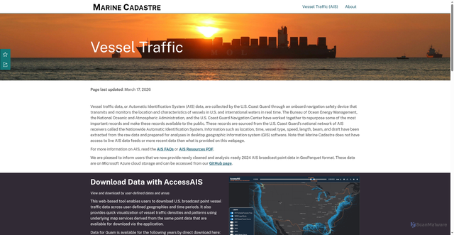 Security scan screenshot of https://hub.marinecadastre.gov/pages/vesseltraffic