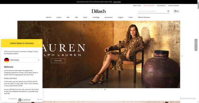 Security scan screenshot of https://www.dillards.com