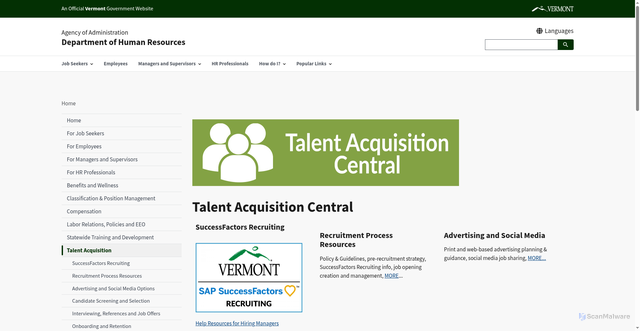 Security scan screenshot of https://humanresources.vermont.gov/talent-acquisition