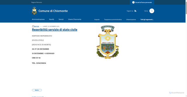 Security scan screenshot of https://www.comune.chiomonte.to.it/