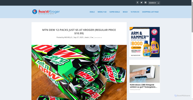 Security scan screenshot of https://www.iheartkroger.com/mtn-dew-12-packs-just-5-at-kroger-regular-price-10-99/
