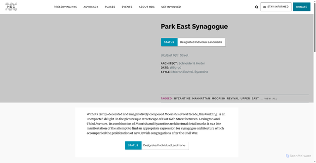 Security scan screenshot of https://hdc.org/buildings/park-east-synagogue/