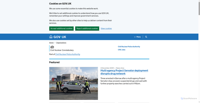 Security scan screenshot of https://www.gov.uk/government/organisations/civil-nuclear-constabulary