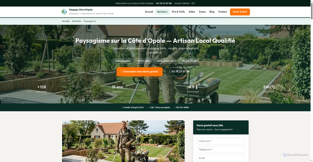 Security scan screenshot of https://elagage-cote-opale.fr/paysagisme-pas-de-calais/