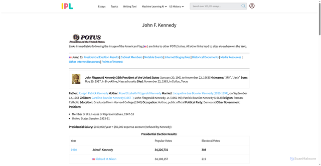 Security scan screenshot of https://www.ipl.org/div/potus/jfkennedy.html