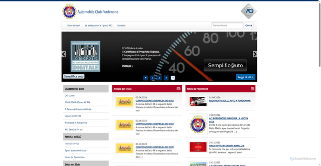 Security scan screenshot of https://www.pordenone.aci.it