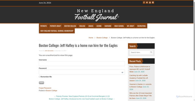 Security scan screenshot of https://nefootballjournal.com/boston-college-jeff-hafley-a-home-run-hire-for-the-eagles/