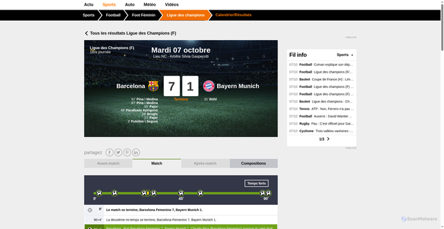 Security scan screenshot of https://sports.orange.fr/football/football-feminin/ligue-des-champions-f/match/barcelona-bayern-munich-direct-SPEF270Q2X19lo.html