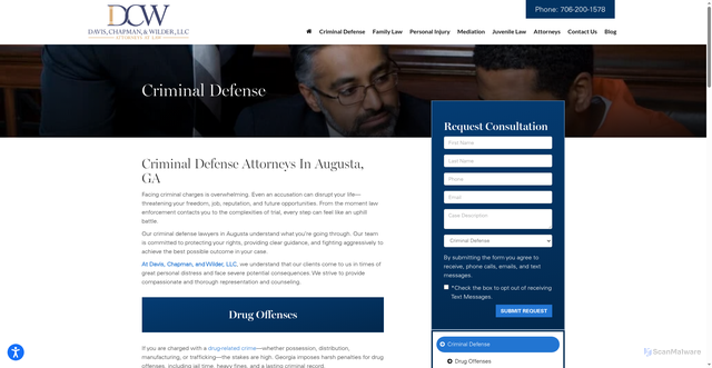 Security scan screenshot of https://www.dcwattorneys.com/practice-areas/criminal-defense/
