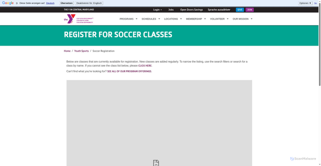 Security scan screenshot of https://ymaryland.org/programs/youthsportsclasses/soccerreg