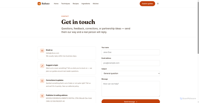 Security scan screenshot of https://rafuxo.pages.dev/contact/