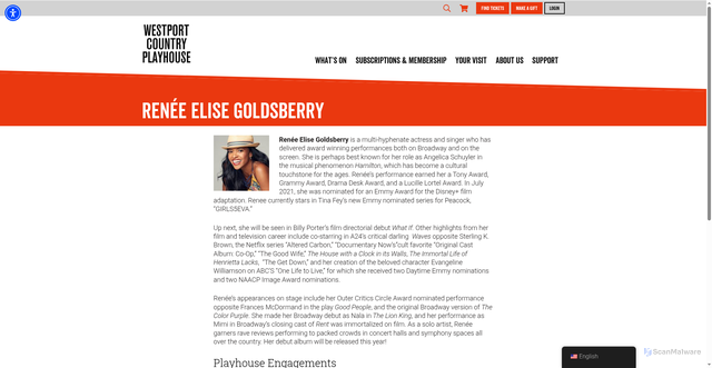 Security scan screenshot of https://www.westportplayhouse.org/person/renee-elise-goldsberry/