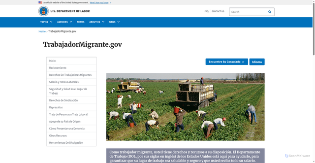 Security scan screenshot of https://trabajadormigrante.gov/