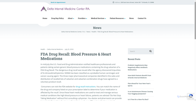 Security scan screenshot of https://deltaimc.com/2018/07/25/fda-drug-recall-blood-pressure-heart-medications/