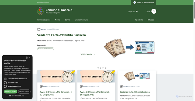 Security scan screenshot of https://www.comune.roncola.bg.it