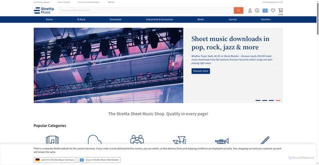 Security scan screenshot of https://stretta-music.net