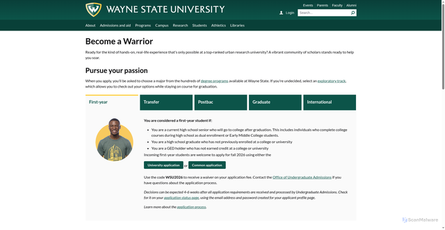 Security scan screenshot of https://wayne.edu/admissions/apply