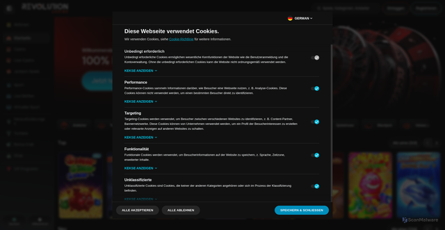 Security scan screenshot of https://revolutioncasino.com/