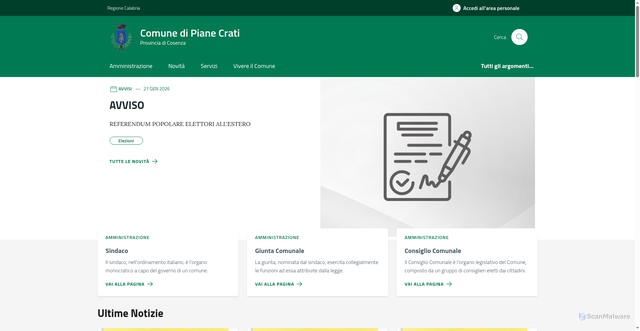 Security scan screenshot of https://comune.pianecrati.cs.it/