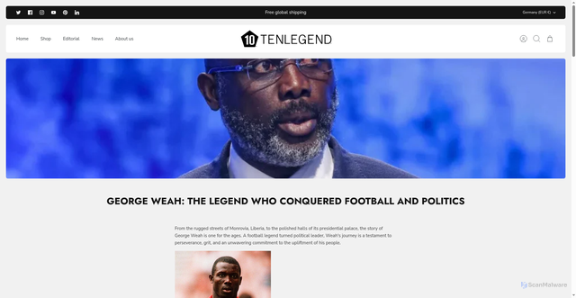 Security scan screenshot of https://tenlegend.com/blogs/news/george-weah-the-legend-who-conquered-football-and-politics?srsltid=AfmBOoqZmSP4MHko60PmfluNizlDB_yH6tOVGTkMW8R1LbQQ-oGO4O2M