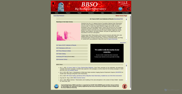 Security scan screenshot of http://www.bbso.njit.edu/
