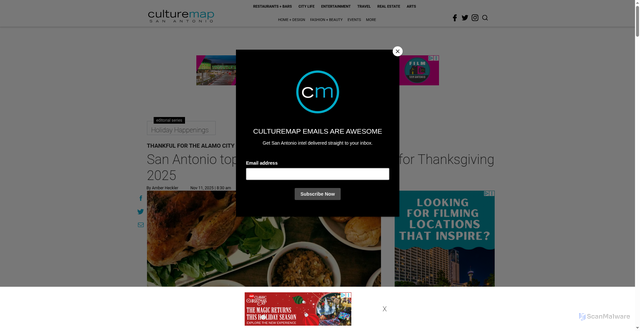 Security scan screenshot of https://sanantonio.culturemap.com/news/city-life/best-cities-thanksgiving-2025-wallethub/