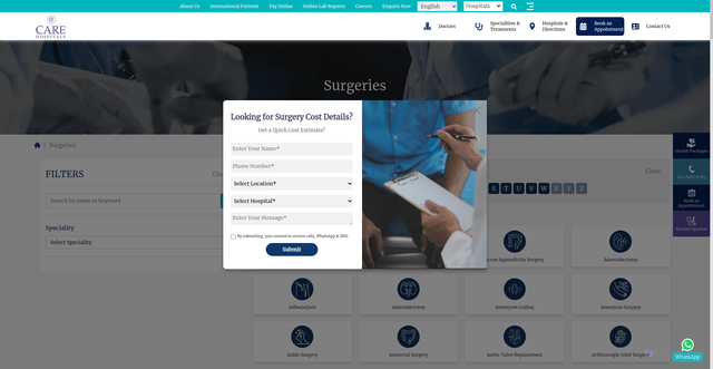 Security scan screenshot of https://www.carehospitals.com/surgery