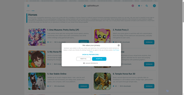 Security scan screenshot of https://en.uptodown.com/android/horses-games