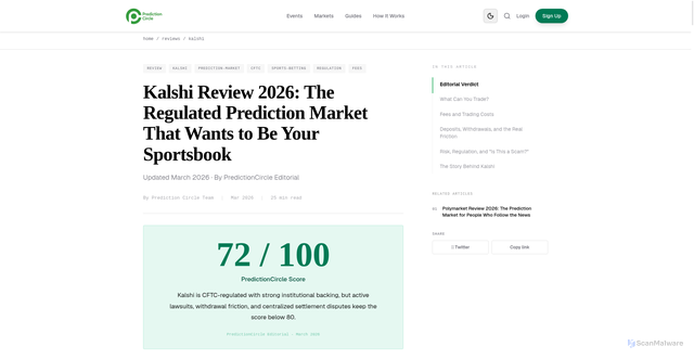 Security scan screenshot of https://predictioncircle.com/reviews/kalshi