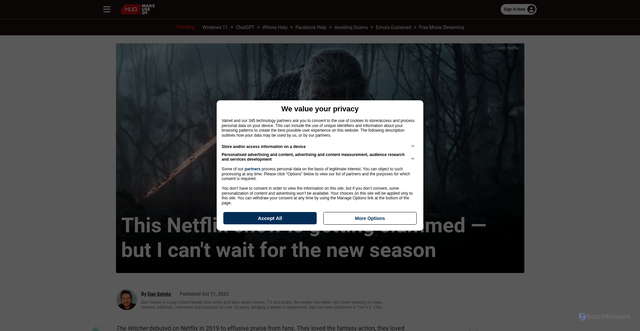 Security scan screenshot of https://www.makeuseof.com/this-netflix-show-getting-slammed-cant-wait-for-new-season/