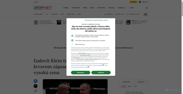Security scan screenshot of https://sportnet.sme.sk/spravy/mma-klein-rebecki-ufc-321-video/