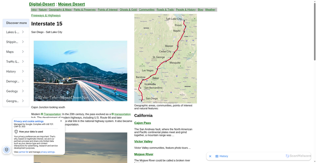 Security scan screenshot of https://digital-desert.com/road-trail/interstate-15.html