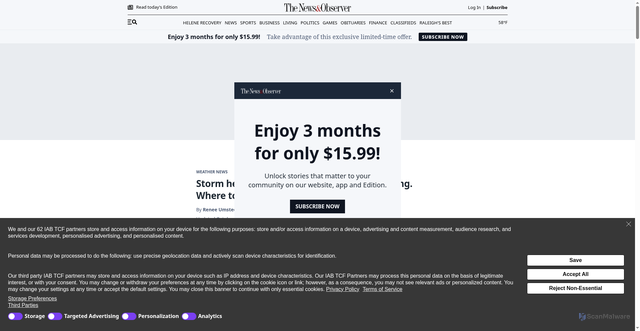 Security scan screenshot of https://www.newsobserver.com/news/weather-news/article312444913.html
