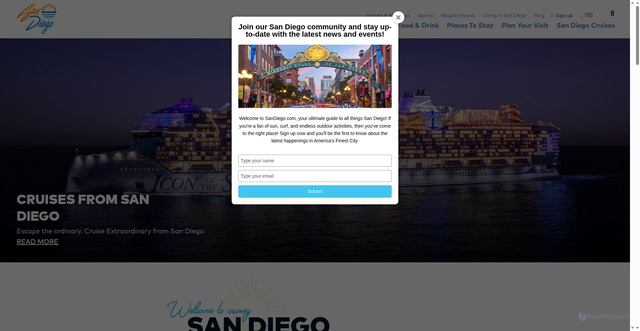 Security scan screenshot of https://www.sandiego.com/