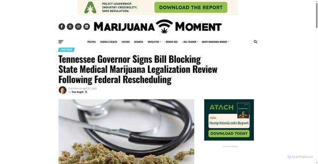 Security scan screenshot of https://www.marijuanamoment.net/tennessee-governor-signs-bill-blocking-state-medical-marijuana-legalization-review-following-federal-rescheduling/