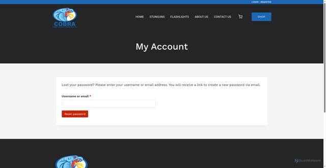 Security scan screenshot of https://cobrasecurityproducts.com/my-account/lost-password/