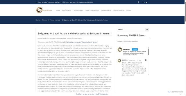 Security scan screenshot of https://pomeps.org/endgames-for-saudi-arabia-and-the-united-arab-emirates-in-yemen