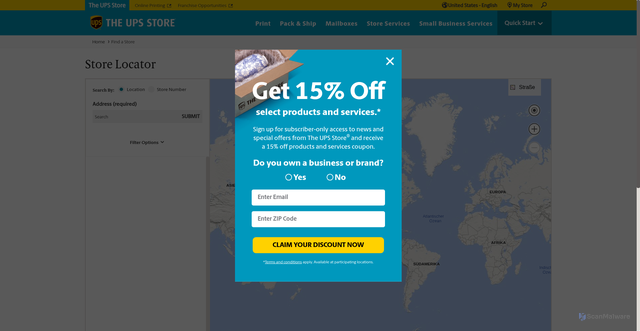 Security scan screenshot of https://www.theupsstore.com/tools/find-a-store