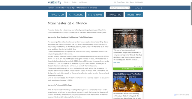 Security scan screenshot of https://www.visitacity.com/en/manchester/guides/manchester-at-a-glance