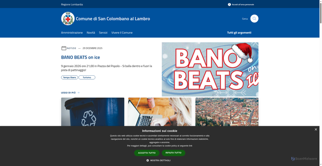 Security scan screenshot of https://www.comune.sancolombanoallambro.mi.it/it