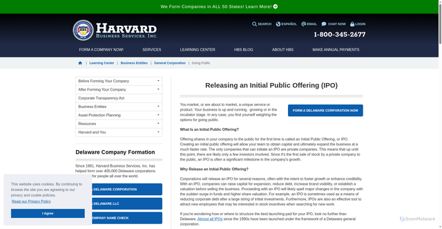 Security scan screenshot of https://www.delawareinc.com/general-corporation/ipo/