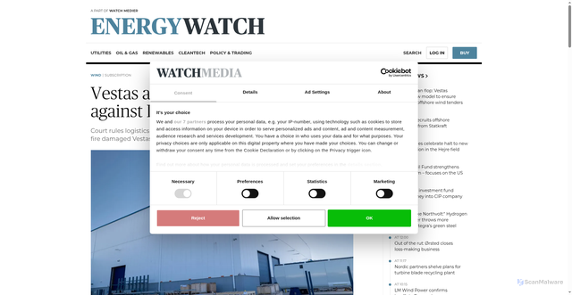 Security scan screenshot of https://energywatch.com/EnergyNews/wind/article18733338.ece