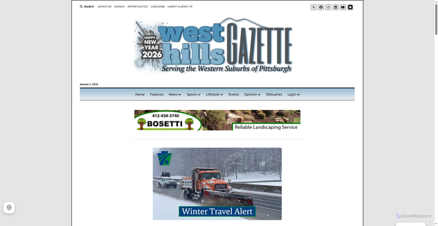 Security scan screenshot of https://westhillsgazette.com/penndot-turnpike-commission-issue-travel-advisory-for-fridays-storm/