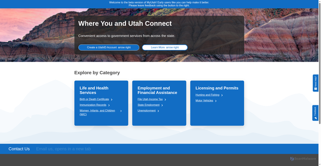 Security scan screenshot of https://my.utah.gov/u