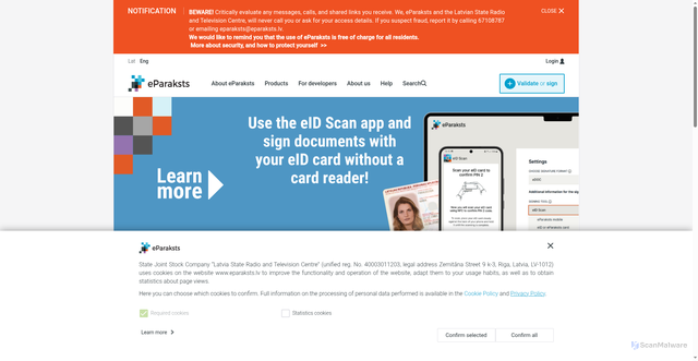 Security scan screenshot of https://www.eparaksts.lv/en/