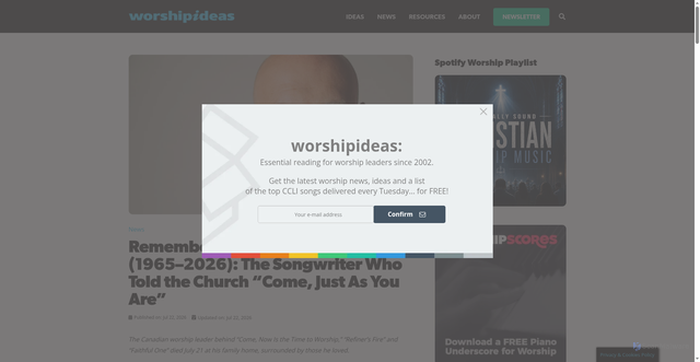Security scan screenshot of https://worshipideas.com/news/remembering-brian-doerksen-1965-2026-the-songwriter-who-told-the-church-come-just-as-you-are